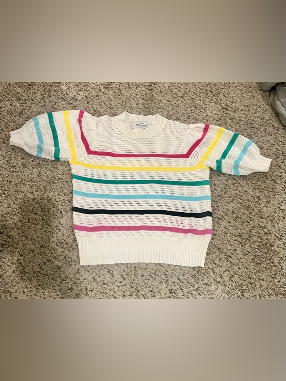 Suncoo Paris Striped Knit Sweater T1 XS Short Sleeve White Multicolor Chic